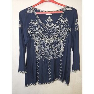 Women's Navy Blue Keyhole Sorrento Top Size Large